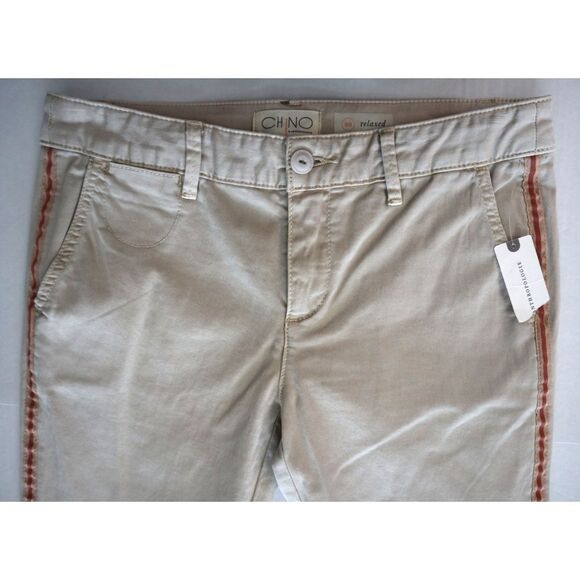 Chino x Anthropologie Women Sz 26 Khaki/Beige Stripe Relaxed Straight Leg Pants - Picture 8 of 11